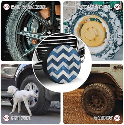 Camper Spare Tire Cover Blue and White Chevron Wheel Protectors Weatherproof - Image 7
