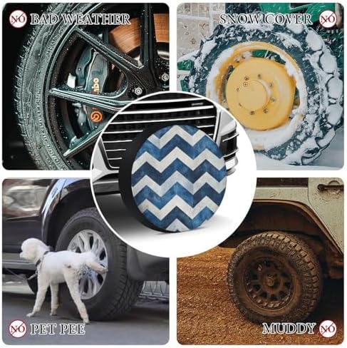 Blue and White Chevron Spare Tire Cover Chevron Pattern Classic Geometrical Zig - Image 6
