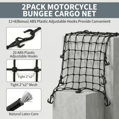 Hitro 2 Pack Small Motorcycle Cargo Net 15"x15" Bungee Net - Image 3