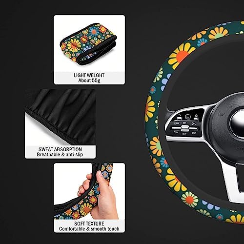 Hippie Flower Steering Wheel Cover, Anti-Slip 15 Inches Car Steering Wheel Cover - Image 3