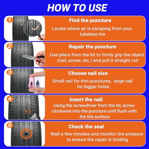 29PCS Tire Repair Rubber Nail Kit, Premium Spiral Screw-in Tire Plugs - Image 5