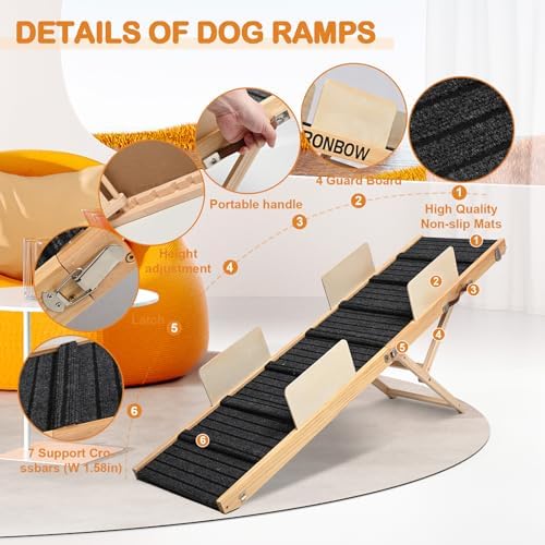 Upgraded Dog Ramp for Bed, Non-Slip Pad & Safety Baffle-6 Adjustable Height 12" - Image 4