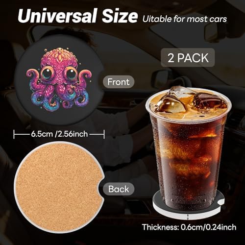 Car Cup Holder Ceramic Coasters 2 Pack, 2.56 in Anti Slip Absorbent Coaster - Image 4