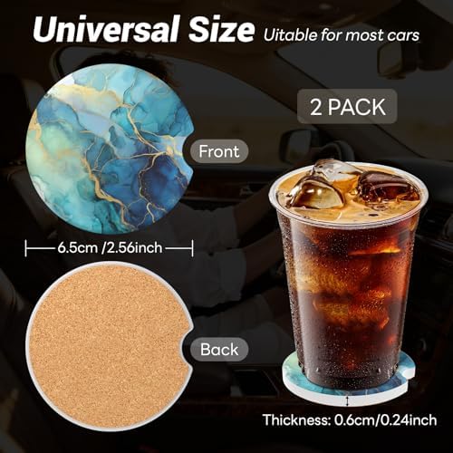 Car Cup Holder Ceramic Coasters 2 Pack, 2.56 in Anti Slip Absorbent Coaster - Image 4