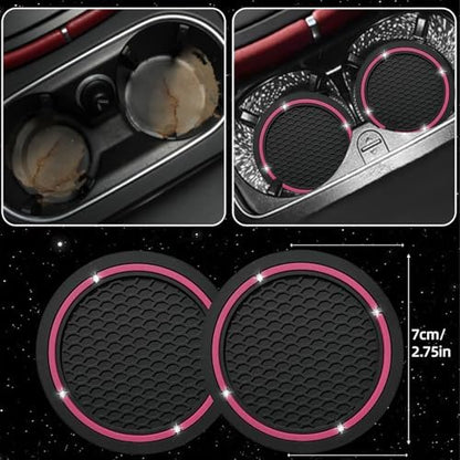 NBTEPEM 6 PCS Bling Pink Car Accessories Set, Leather Pink Steering Wheel - Image 7
