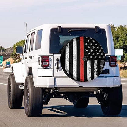 USA Patriotic Firefighter Thin Red Line Flag Spare Tire Cover - Image 2