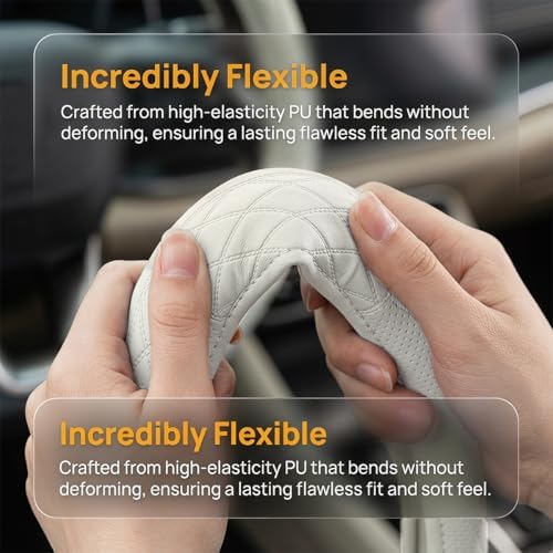 Zpana 14.5-15" Car Steering Wheel Cover, Breathable Soft Leather - Image 3