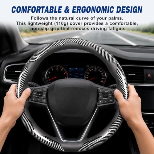 3pcs Universal Carbon Fiber Steering Wheel Cover, Anti-Slip & Segmented Design - Image 3
