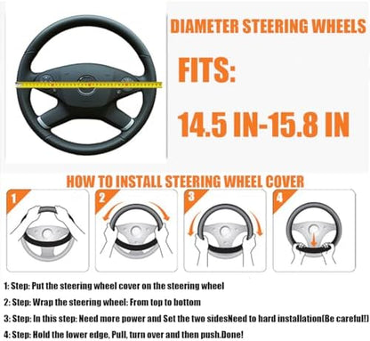 BESULEN 15 Inch Steering Wheel Cover Soft Leather Protector Black/Red - Image 2