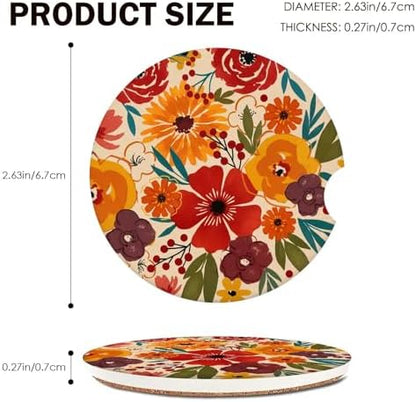 Floral Car Coasters for Cup Holders Set of 2 Colorful Flowers Absorbent Ceramic - Image 3