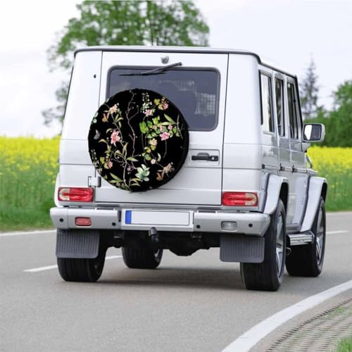 Leaves Flowers Spare Tire Cover Watercolor Black Background Wheel Covers - Image 5