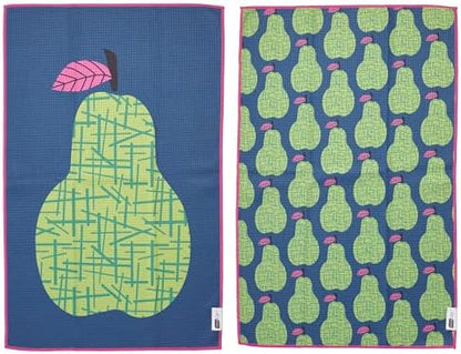 Ritz Waffle Microfiber Kitchen Towel 2pc Set – Pears – Modern Fruit Motif & by RITZ