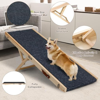 Folding Dog Ramp Safety, Wooden Adjustable Height Pet Ramps, Potable Dog Steps - Image 7