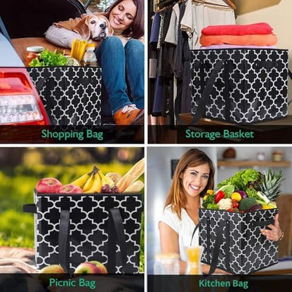 WISELIFE Reusable Grocery Bags 3-Pack Foldable Washable Large Storage Bins - Image 2