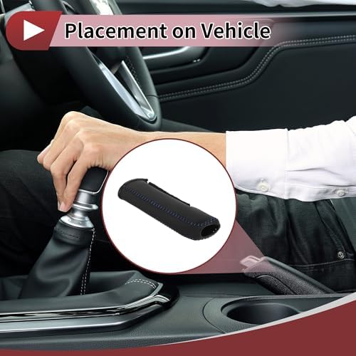 Car Handbrake Cover Leather Black Blue Line 1 Pcs - Image 3