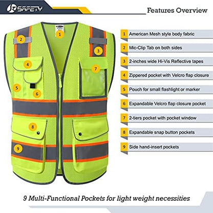 JKSafety Safety Vest for Men Women Reflective Hi Vis JK100 Yellow 2XL - Image 3