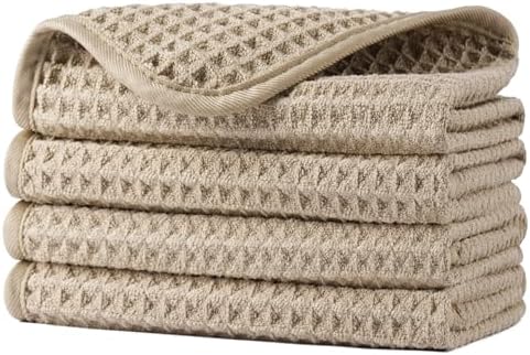 POLYTE 430 GSM Poly Blend Microfiber Waffle Wash Cloth Face Towel, 13x13 in by Polyte