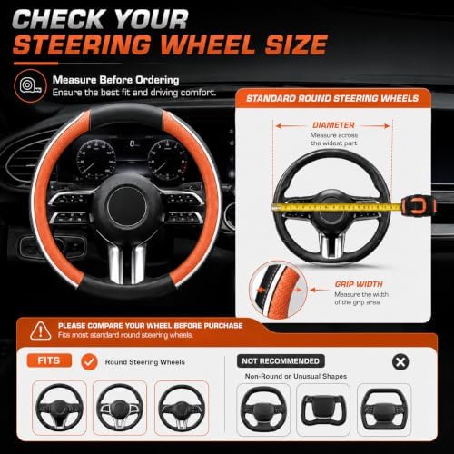 Car Steering Wheel Cover PU Leather Anti-Slip Protector Orange - Image 4
