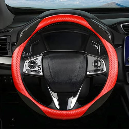 Moly Magnolia 15 Inch Car Steering Wheel Cover, Carbon Red/Black - Image 6