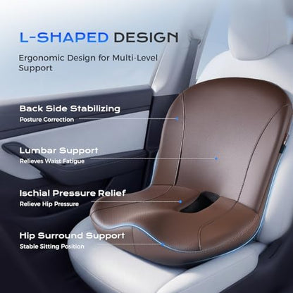 Coverado Car Seat Cushion and Lumbar Support Pillow One Piece, Napa Leather - Image 2