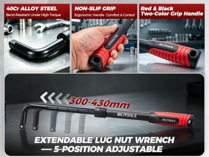BILITOOLS Telescoping Lug Wrench, Extendable Wheel Wrench - Image 3
