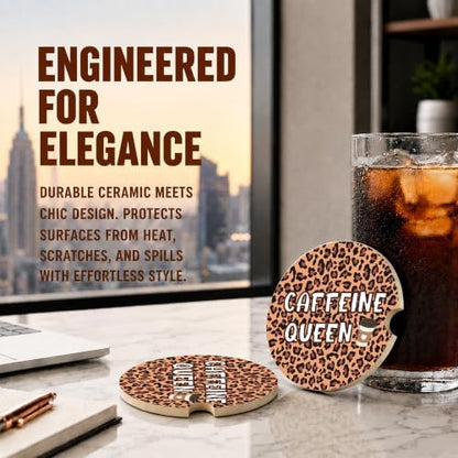Leopard Print Coffee Car Coasters, Caffeine Queen Coquette Cup Holders - Image 5