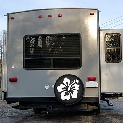 White Hibiscus Flower Spare Tire Cover Dust-Proof Wheel Tire Cover Fit Trailer - Image 6