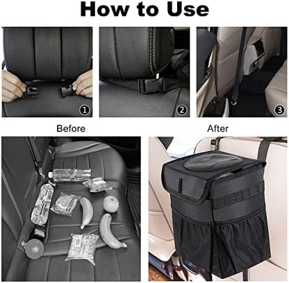 Car Trash Can Pack of 2 Foldable Garbage Bin Leakproof 2.3 Gallons Car Trash - Image 5