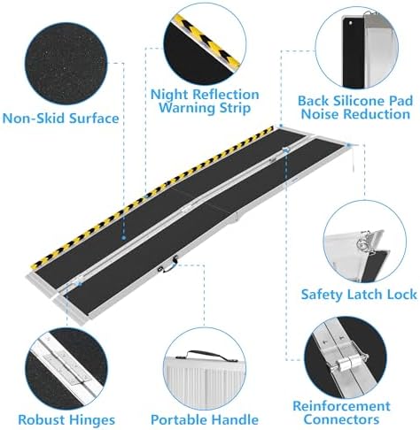 8FT Portable Wheelchair Ramp, Non-Slip Aluminum Folding Handicap Ramp, 600 LBS - Image 4