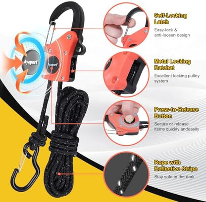Ayaport 1/4" Adjustable Rope Tie Down Ratchet 4Pack, 15FT Ratchet Rope - Image 5