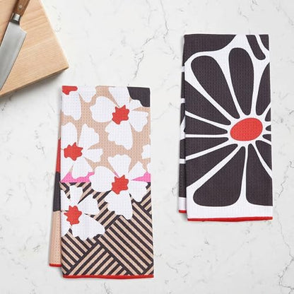 Ritz Waffle Microfiber Kitchen Towel 2pc Set – White Black Flowers and Moons – - Image 3