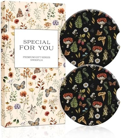 Swooflia Elegant Ceramic Car Coasters Stylish Mushroom Cup Holder Coasters by Swooflia