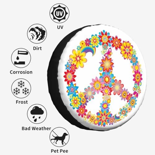 Hippy Style Spare Tire Cover Peace Flower Symbol Polyester Universal Wheel Tire - Image 4