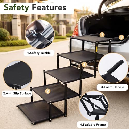 Extra Wide Dog Ramp for Car, Foldable Dog Steps for Truck SUV, 150 Lbs - Image 5