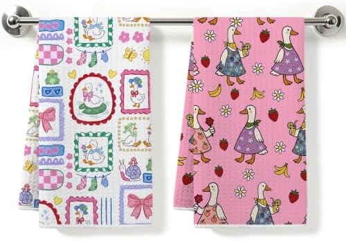 ZHAMEN 2Pcs Cute Silly Goose Kitchen Towels Waffle Soft Hand Towels by ZHAMEN