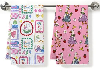 ZHAMEN 2Pcs Cute Silly Goose Kitchen Towels Waffle Soft Hand Towels by ZHAMEN