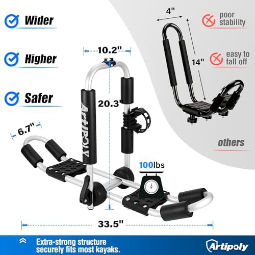 ARTIPOLY Kayak Roof Rack for 2 Kayaks, 4-in-1 Multifunction Bilateral Kayak & - Image 2