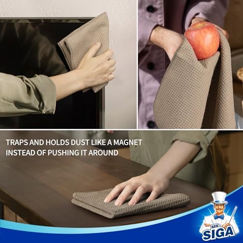 MR.SIGA Waffle Pattern Microfiber Cleaning Cloths, 6 Pack, Sandy Brown - Image 5