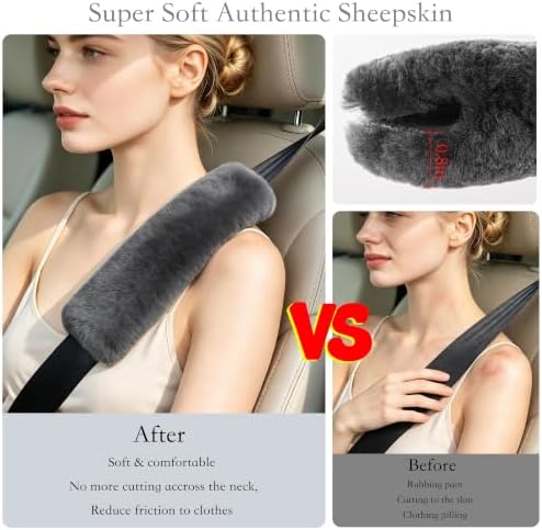 Amooca 2-Pack Real Wool Seatbelt Cover Authentic Sheepskin Shoulder Pad - Image 4