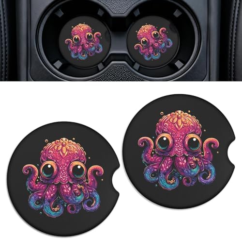 Car Cup Holder Ceramic Coasters 2 Pack, 2.56 in Anti Slip Absorbent Coaster by Rueneaj