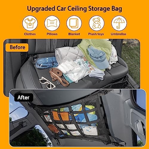 Car Ceiling Cargo Net with 3 Pockets, 31.5"x21.6" Car Overhead Storage Mesh - Image 5