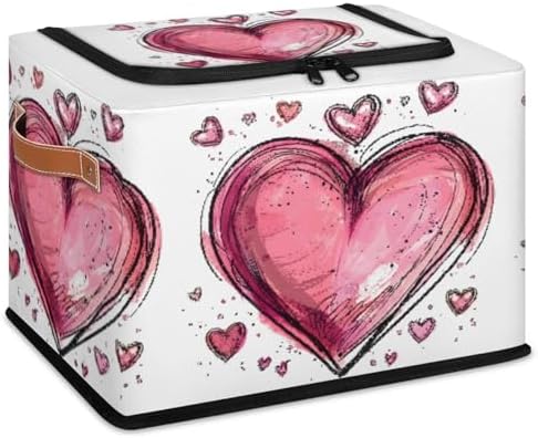 Pink Heart Storage Bins With Zipper Lid, Collapsible Trunk Organizer, Car by YLYNIU