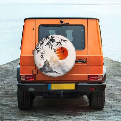 Ink Painting Spare Tire Cover Japanese Bamboo Tree Sunshine Mountains Wheel - Image 2
