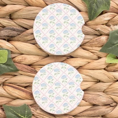 Car Coasters for Cup Holders Set of 2 – Blue Hydrangea Trellis Cup Holder by PreLiving