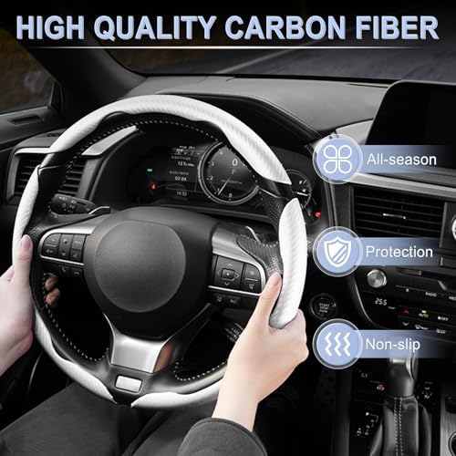 Amiss 3pcs Carbon Fiber Anti-Skid Steering Wheel Cover, Waterproof & Segmented - Image 6