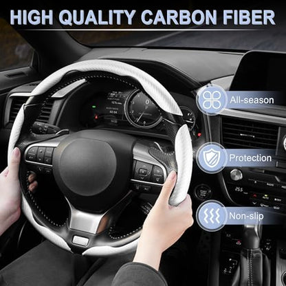 Amiss 3pcs Carbon Fiber Anti-Skid Steering Wheel Cover, Waterproof & Segmented - Image 6