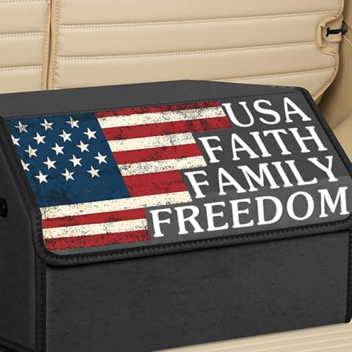 Car Trunk Organizer with Lid, Vintage American Flag USA Print Collapsible - Image 6