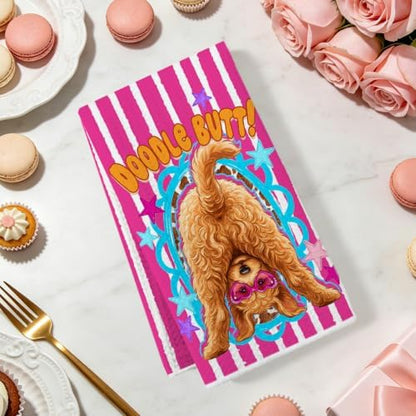 2 Pcs Funny Dog Mom Kitchen Towels, Soft Absorbent Waffle Hand Tea Towel - Image 2