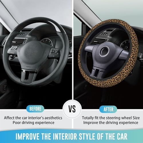 Elastic Steering Wheel Cover, 15 Inch Absorbing Sweat Brown Leopard - Image 3