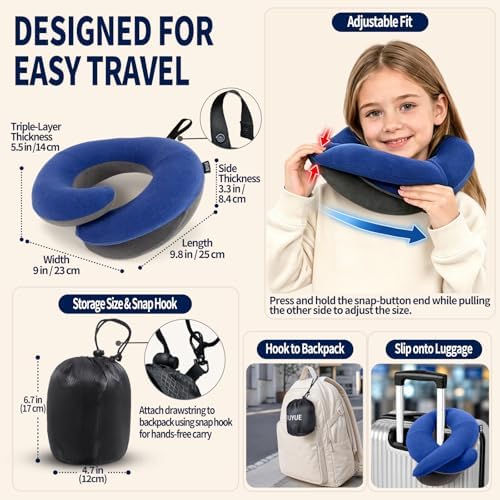 BUYUE Kids Travel Pillows for Airplane, Memory Foam 360° Head Support Sleeping - Image 5